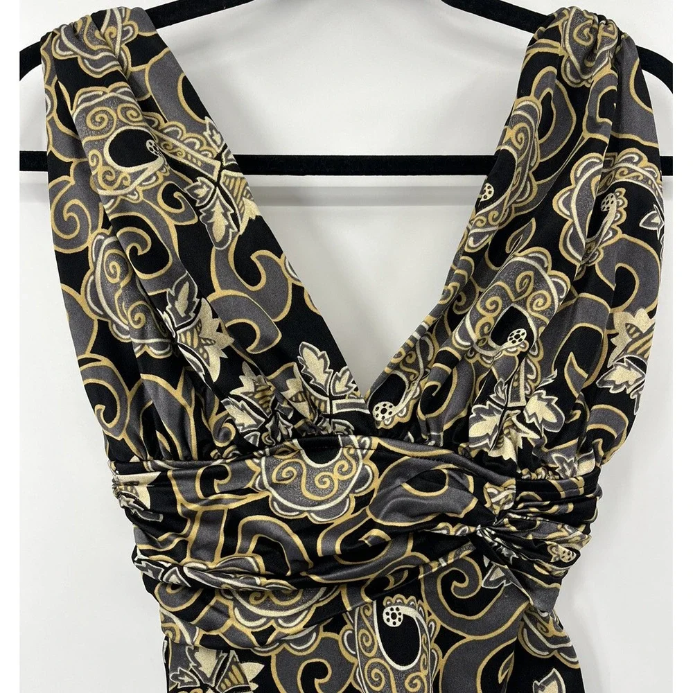 Vintage Catalina One Piece Bathing Suit Black Gold Ruched Lined Size 8 USA Made